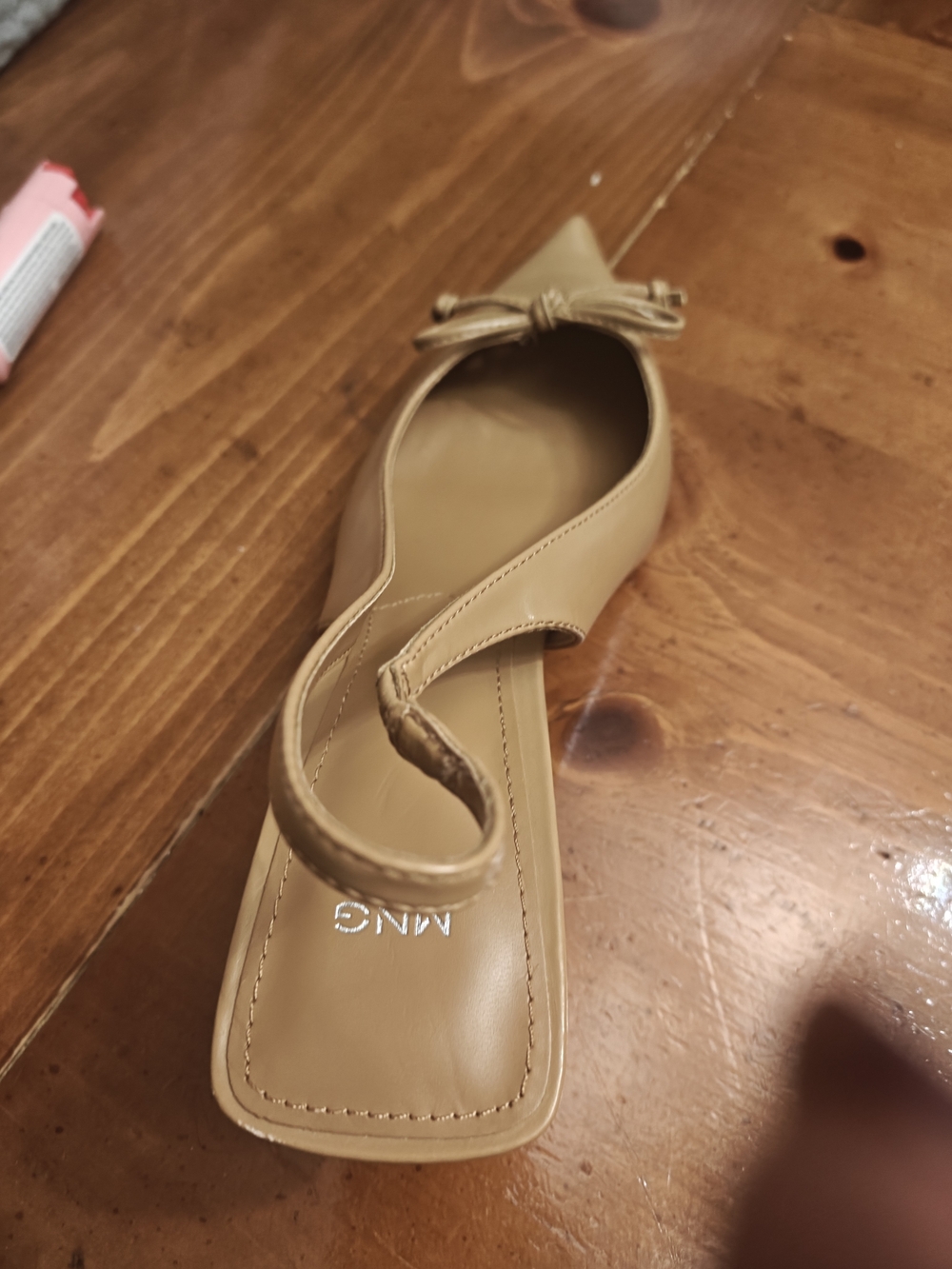 Mango Tan Pointed Slingback Kitten Heels with Bow - Picture 6 of 9